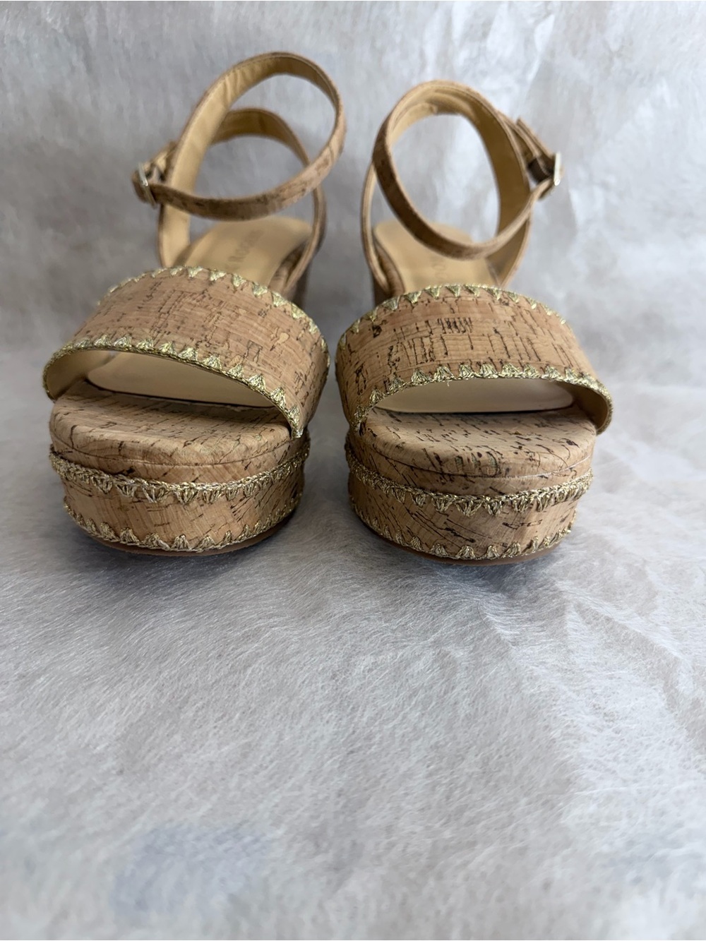Jack Rogers Cork Wedge Sandals with Gold Trim - Picture 8 of 9